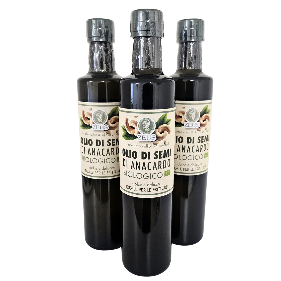 Olio di Semi di Anacardo Biologico ZEUS: L'Eccellenza Raffinata per le Tue Fritture (3x500ml)