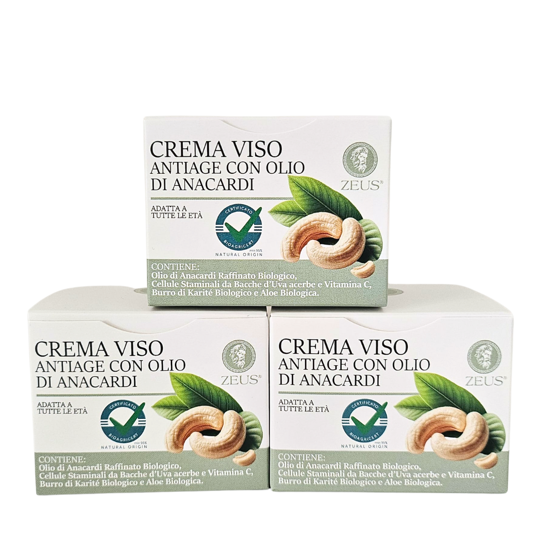 Crema Viso Anti-Age 50ml con Olio di Anacardi Bio: La prima e unica al Mondo (3x50ml)