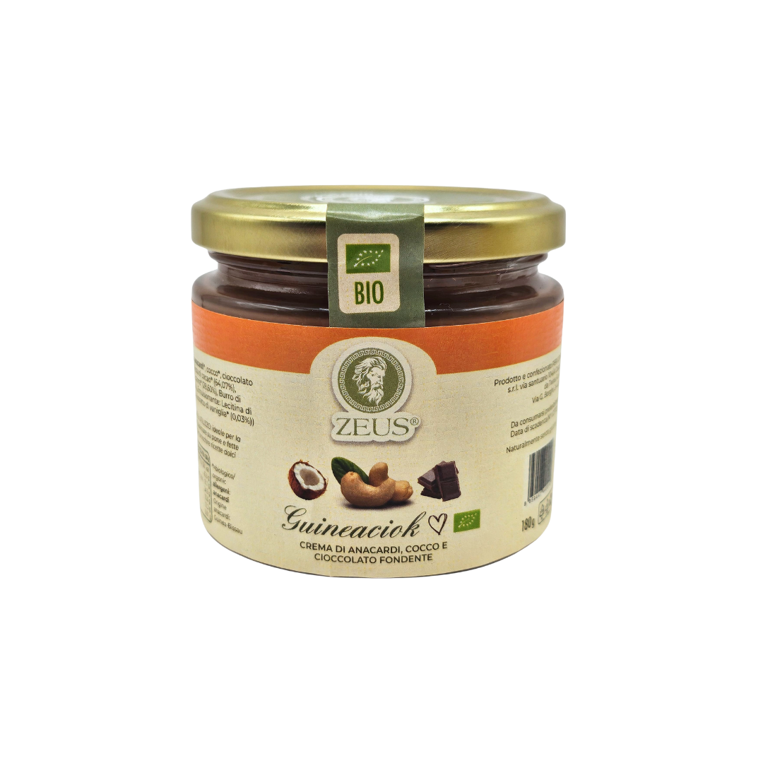 Guineaciok: Crema Bio di Anacardi, Cocco e Cioccolato Fondente 180g
